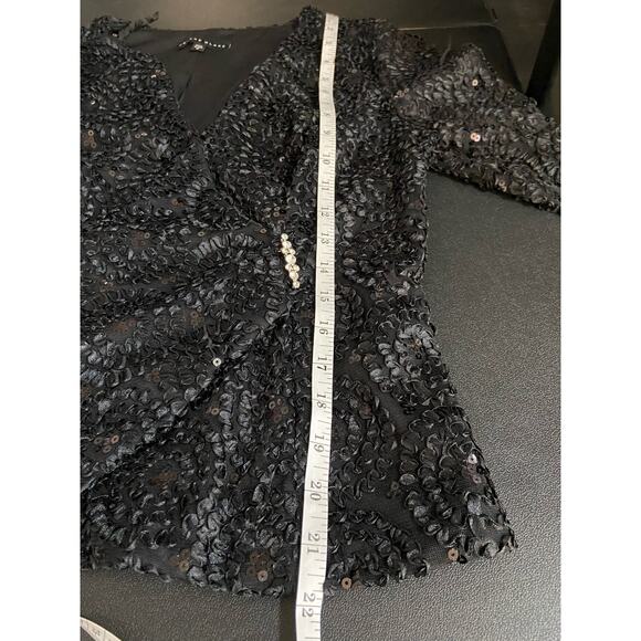 Vintage Helene Blake Sequin Wrap Evening Blouse Women 6 Lace Sleeve V Neck Black - Picture 10 of 15